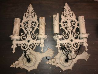 Antique Vintage Pair Cast Iron Sconces Gothic Spanish Revival 1920 