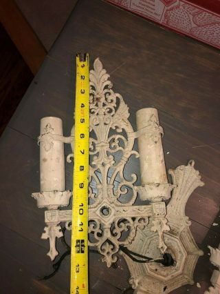 Antique Vintage Pair Cast Iron Sconces Gothic Spanish Revival 1920 ' s 3