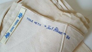 Vintage French Toile Metis Linen Fleur Bleue Sheet Curtain Fabric XL 240 x 325 5