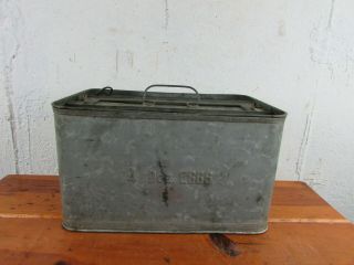 Egg Tin 4 Dozen Crate Carrier Metal Handle And Lid Inserts Farmhouse Great 1928