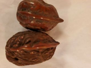 Chinese Antique 2 Carved Walnut Shells,  A Lotus and A Crane,  Intricate 12