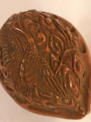 Chinese Antique 2 Carved Walnut Shells,  A Lotus and A Crane,  Intricate 5