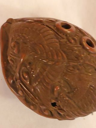 Chinese Antique 2 Carved Walnut Shells,  A Lotus and A Crane,  Intricate 6