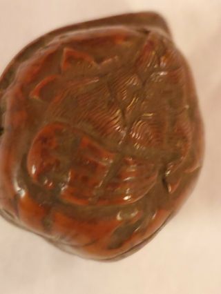 Chinese Antique 2 Carved Walnut Shells,  A Lotus and A Crane,  Intricate 8