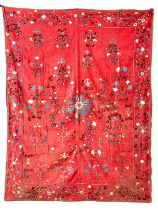 Istalifi: An Archaic Antique Uzbek Silk/cotton Embroidered Suzani Circa 1900.