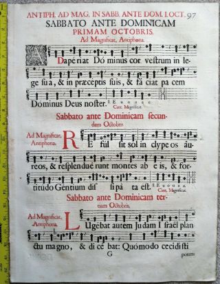 Rare Decorative Gigantic Liturgical Quire From A Gradual,  Gregorian Chant,  1667