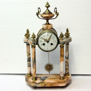 Antique Marble Clock French Empire Column Clock - Japy FrÉres & CÍe