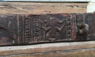 Ancient Rare Wood Fine Hand Carved Hindu Lords Ganesha Figure Door Panel