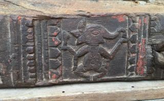 Ancient Rare Wood Fine Hand Carved Hindu Lords Ganesha Figure Door Panel 3