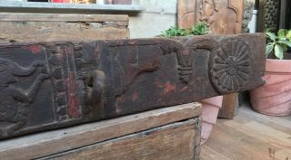 Ancient Rare Wood Fine Hand Carved Hindu Lords Ganesha Figure Door Panel 6