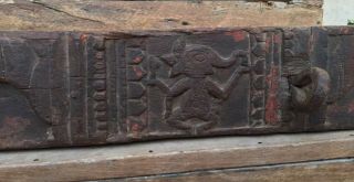 Ancient Rare Wood Fine Hand Carved Hindu Lords Ganesha Figure Door Panel 8