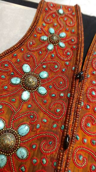 LOOK Vintage Estate Find Tibetan Turquoise Gemstone TRIBAL ETHNIC VEST 3