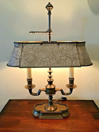 Vintage French Bouillotte 2 - Light Off - White/ Brown Tole Brass Table / Desk Lamp 2