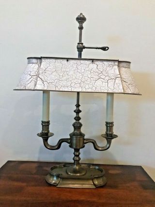 Vintage French Bouillotte 2 - Light Off - White/ Brown Tole Brass Table / Desk Lamp 3