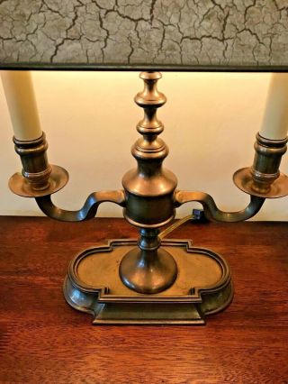 Vintage French Bouillotte 2 - Light Off - White/ Brown Tole Brass Table / Desk Lamp 5