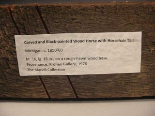 Carved and Black - painted Wood Horse with Horsehair Tail - Folk Art AAFA 11