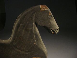 Carved and Black - painted Wood Horse with Horsehair Tail - Folk Art AAFA 3