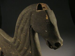 Carved and Black - painted Wood Horse with Horsehair Tail - Folk Art AAFA 4