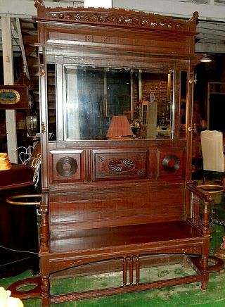 Double Hall Tree Solid Carved Walnut Eastlake Period Circa 1875