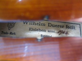 Antique 4/4 German Violin WILHELM DUERER 1905 Eisleben Old Vintage Fiddle 12