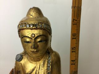 Antique Thai Gilt Wood Buddha With Export Tag Standing Bodhisattva 18 