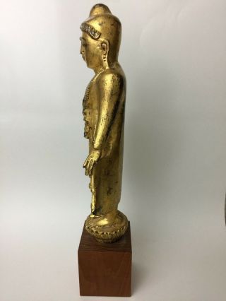 Antique Thai Gilt Wood Buddha With Export Tag Standing Bodhisattva 18 