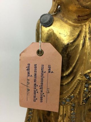 Antique Thai Gilt Wood Buddha With Export Tag Standing Bodhisattva 18 