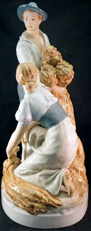Large Royal Dux Porcelain Figurine Group Man & Woman Harvesters Sheaves of Wheat 3