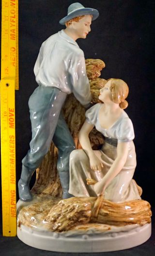 Large Royal Dux Porcelain Figurine Group Man & Woman Harvesters Sheaves of Wheat 9