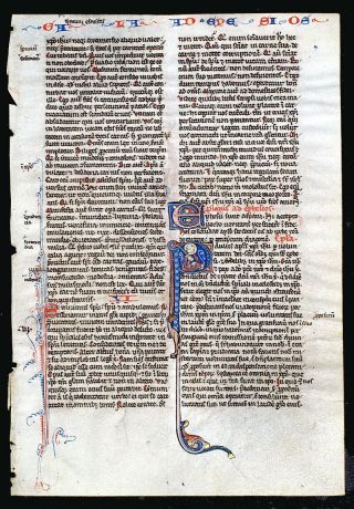 MEDIEVAL ILLUMINATED MANUSCRIPT BIBLE LEAF - c.  1240 - MINIATURE ST PAUL & SWORD 3