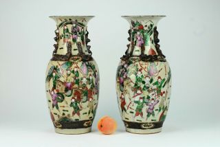 An 19th C Chinese Porcelain Nanking Crackleware Warrior Vases