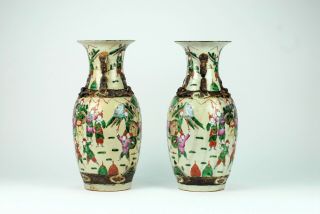 An 19th C Chinese Porcelain NanKing Crackleware Warrior Vases 3