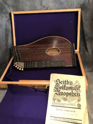 Antique 32 String Zither Auto - Harp By Franz Kau With Case Alle Attention Zithern