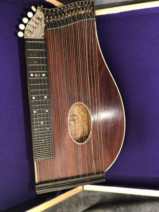 Antique 32 String Zither Auto - harp by Franz Kau with Case Alle Attention Zithern 2