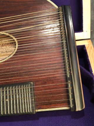 Antique 32 String Zither Auto - harp by Franz Kau with Case Alle Attention Zithern 7