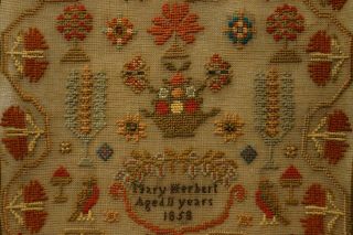 MID 19TH CENTURY MOTIF SAMPLER BY MARY HERBERT AGED 11 - 1858 10