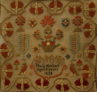 MID 19TH CENTURY MOTIF SAMPLER BY MARY HERBERT AGED 11 - 1858 11