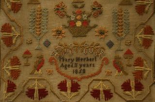 MID 19TH CENTURY MOTIF SAMPLER BY MARY HERBERT AGED 11 - 1858 8