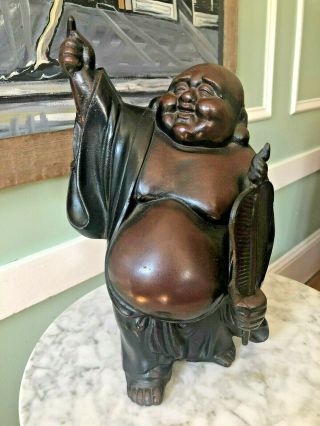 Bronze Hotei - Japanese Okimono/statue - Happy Buddha - 14 " Tall