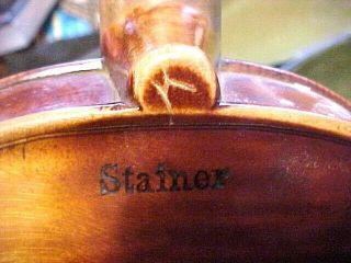 ANTIQUE STAMPED STAINER 4/4 VIOLIN W/ A GORGEOUS TIGER MAPLE BACK NOTHING INSIDE 9