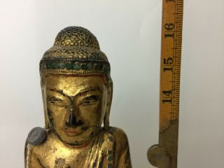 Antique Thai Gilt Wood Buddha With Export Tag Standing Bodhisattva Rattanakosin 2