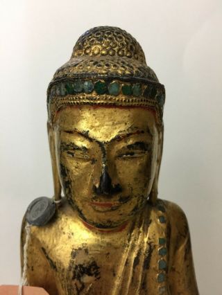 Antique Thai Gilt Wood Buddha With Export Tag Standing Bodhisattva Rattanakosin 7