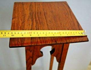 Vintage Arts And Crafts Tall Table Plant Stand Shelf Solid Oak Square Shelf