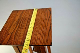 Vintage Arts and crafts tall table plant stand shelf solid Oak square shelf 3