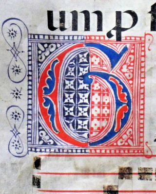Lg.  Liturgical Music Manuscript,  Antiphonary Lf,  On Vellum,  Handptd.  Initials,  C.  1500