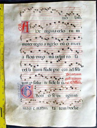 Lg.  liturgical Music Manuscript,  Antiphonary Lf,  on Vellum,  handptd.  Initials,  c.  1500 2