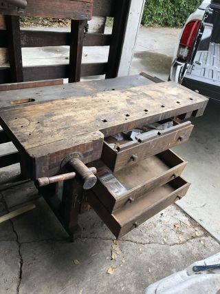 Antique Carpenter’s Workbench - late 1800’s - 1920’s Wood Table 10