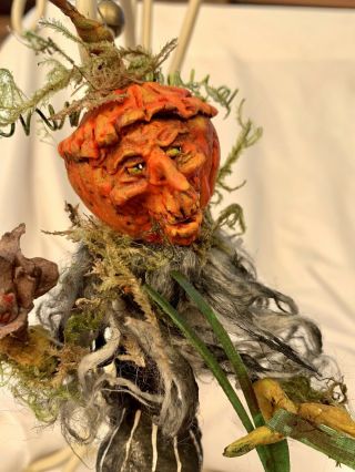 Primitive HANDSCULPTED HALLOWEEN MOSSY PUNKIN MAN & VEGGIES SKELLY BACK BONES 2