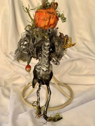 Primitive HANDSCULPTED HALLOWEEN MOSSY PUNKIN MAN & VEGGIES SKELLY BACK BONES 7