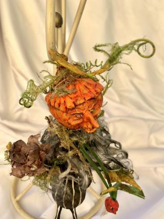 Primitive HANDSCULPTED HALLOWEEN MOSSY PUNKIN MAN & VEGGIES SKELLY BACK BONES 9